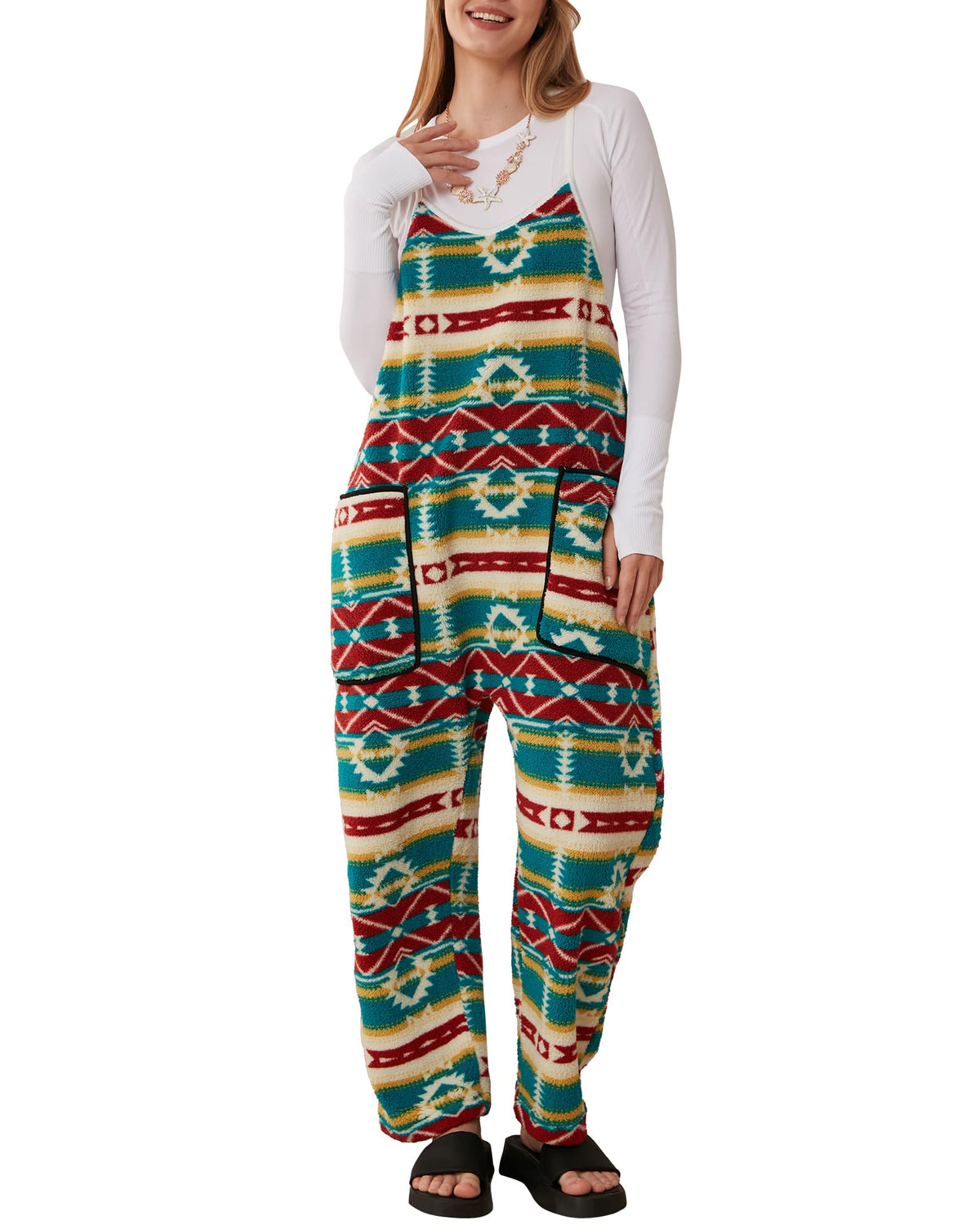 Women's Adjustable Strap Fleece Jumpsuit