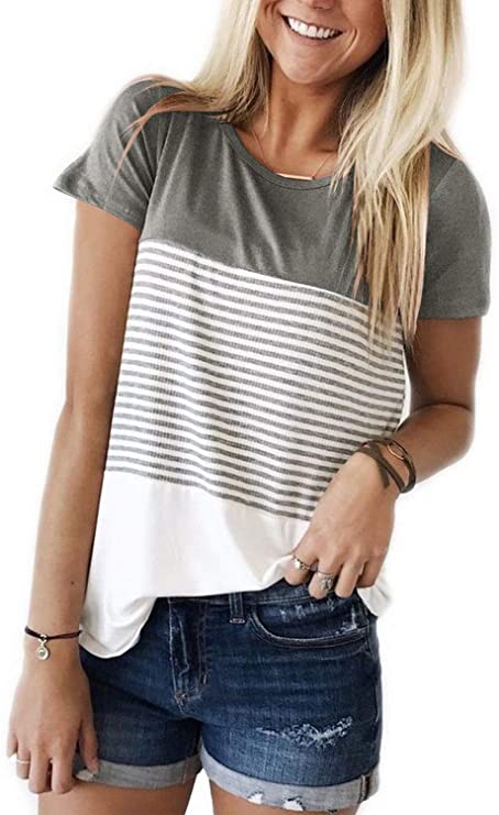 Striped Panel Crew Neck Short Sleeve Casual T-Shirt