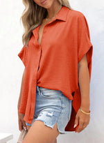 Women's Casual Short Sleeve Slit Hem Button Shirt