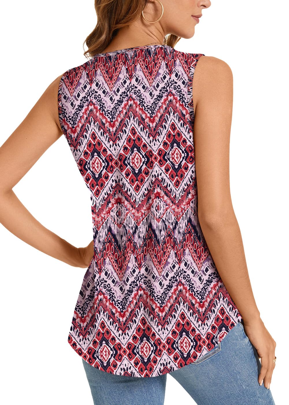 Summer Printed Pleated Sleeveless Tank Top for Women