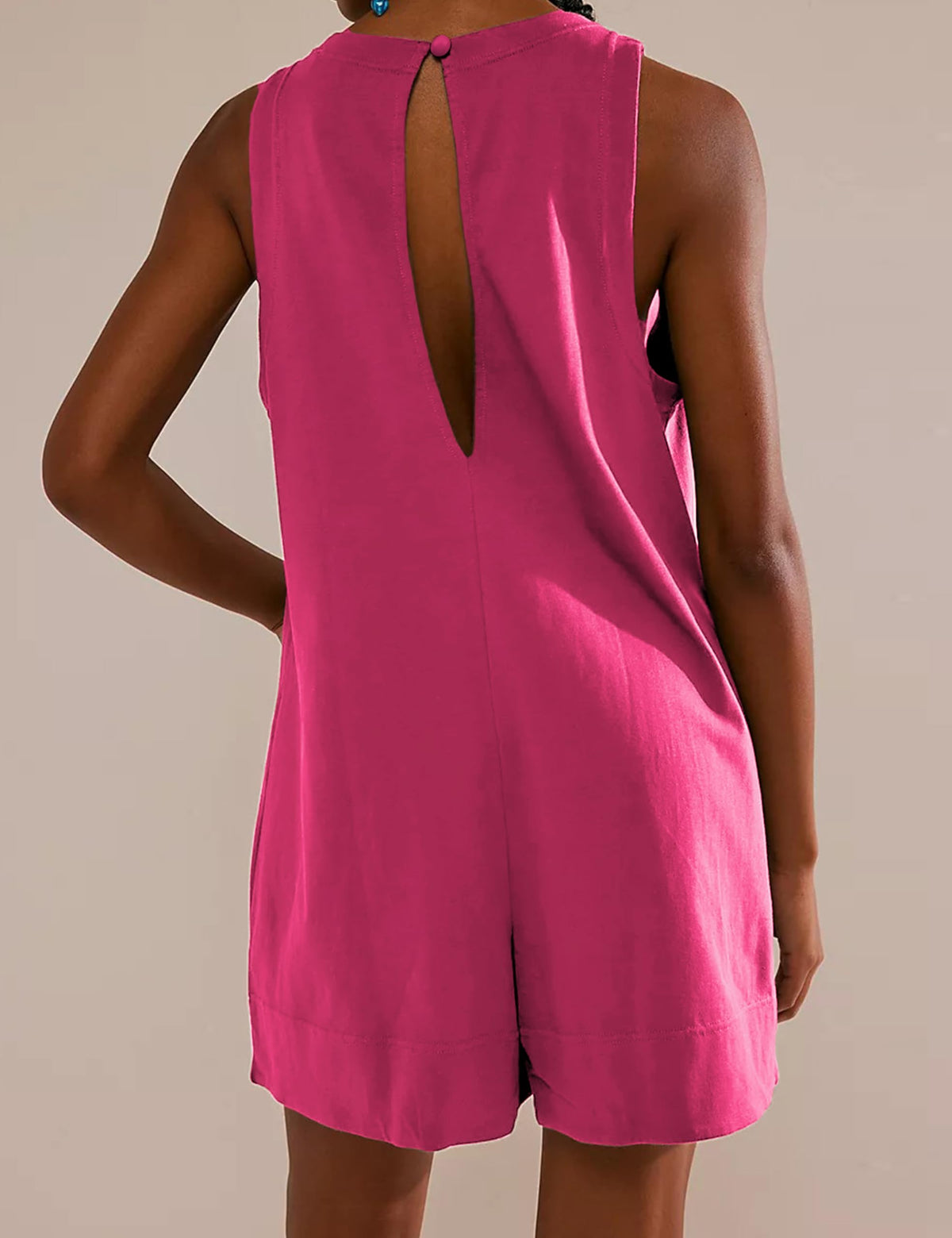 Women's Casual Stretch Sleeveless Shorts Bodysuit with Pockets