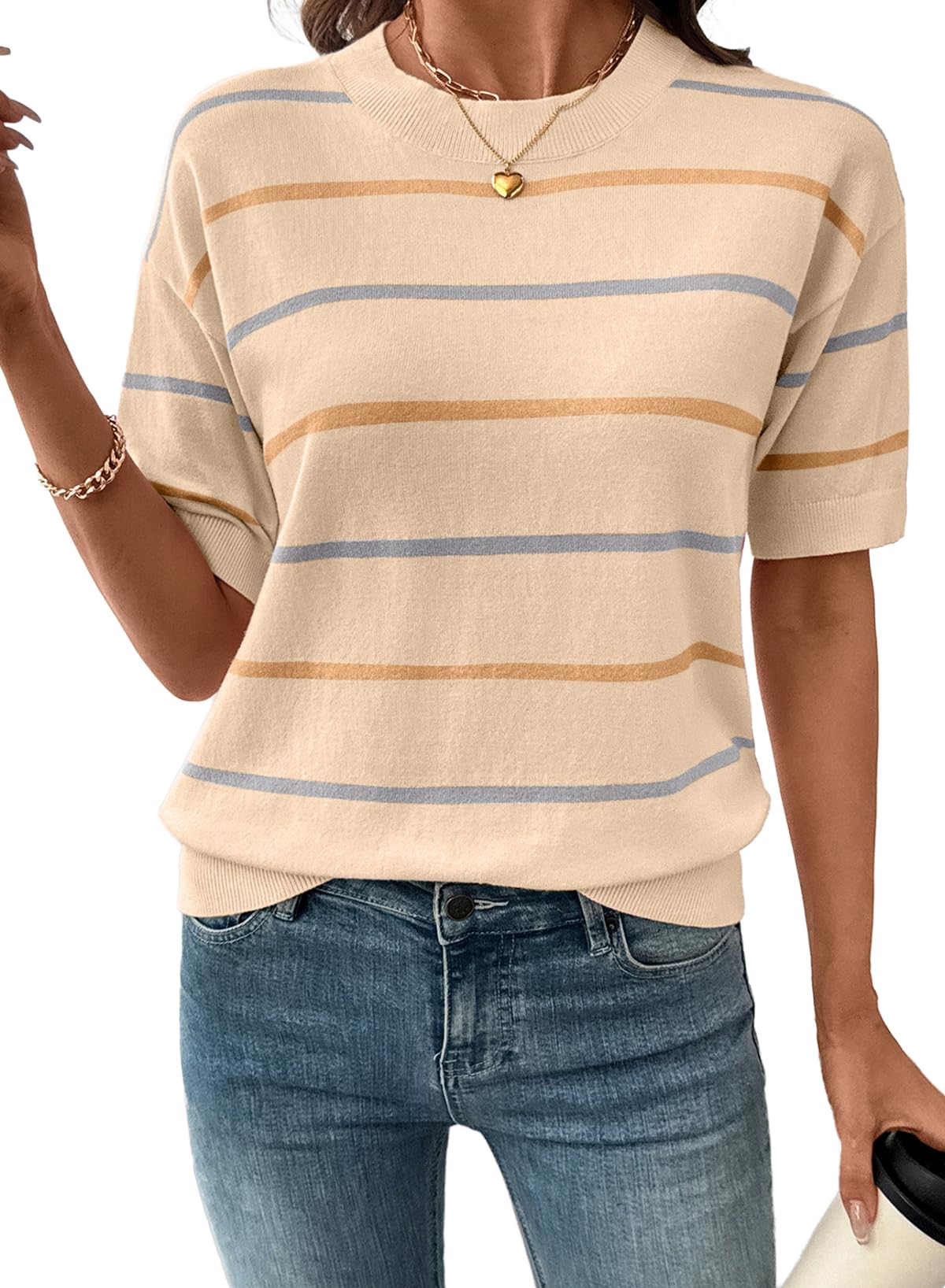 Women's Short Sleeve Knit Striped Top