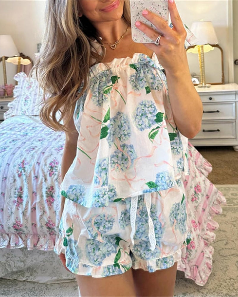 Women's Floral Printed Two-Piece Pajamas Set