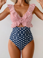 Tummy Control Ruffle Bathing Suit V Neck Ruched Swim Suit
