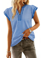 Women's Casual V Neck Flutter Sleeves Striped Top
