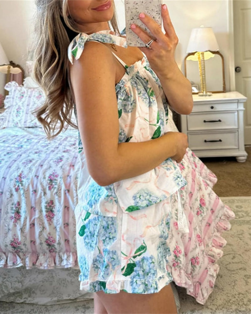 Women's Floral Printed Two-Piece Pajamas Set