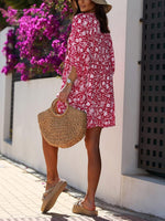 Women's Floral Print V Neck Half Sleeve Dress