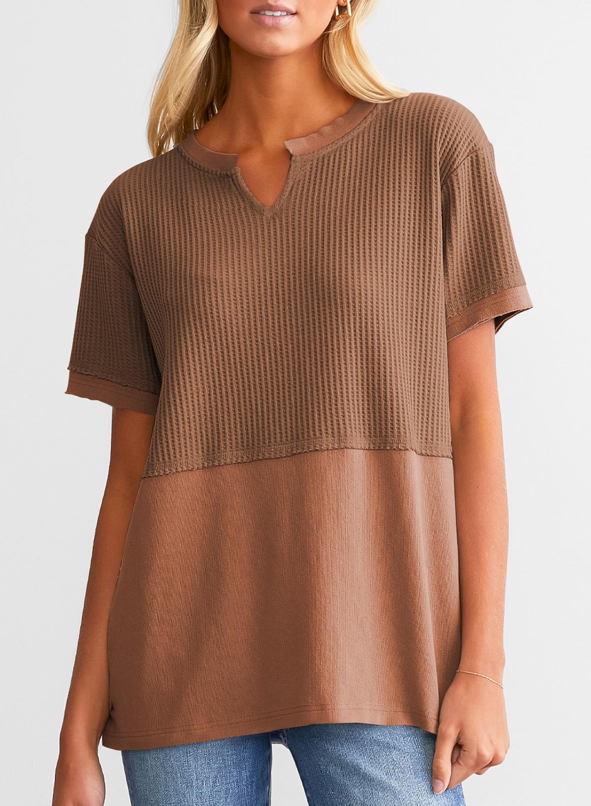 Women's CasualWaffle Knit Short Sleeve Top