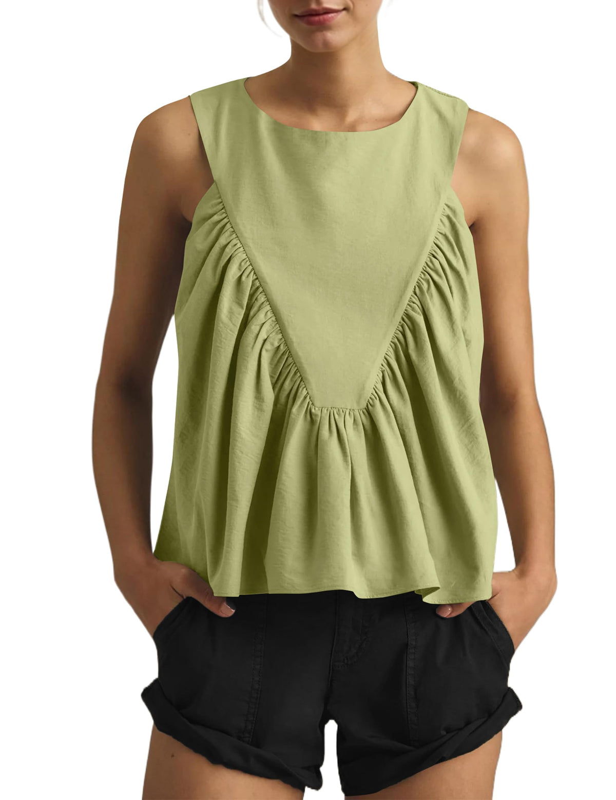 Women's Casual Loose Sleeveless Pleated Tnak Top