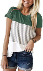 Striped Panel Crew Neck Short Sleeve Casual T-Shirt