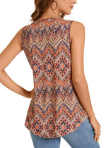 Summer Printed Pleated Sleeveless Tank Top for Women