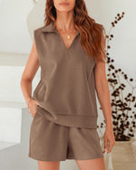 Women's Oversized Sleeveless Sweatshirt Shorts Two Piece Set