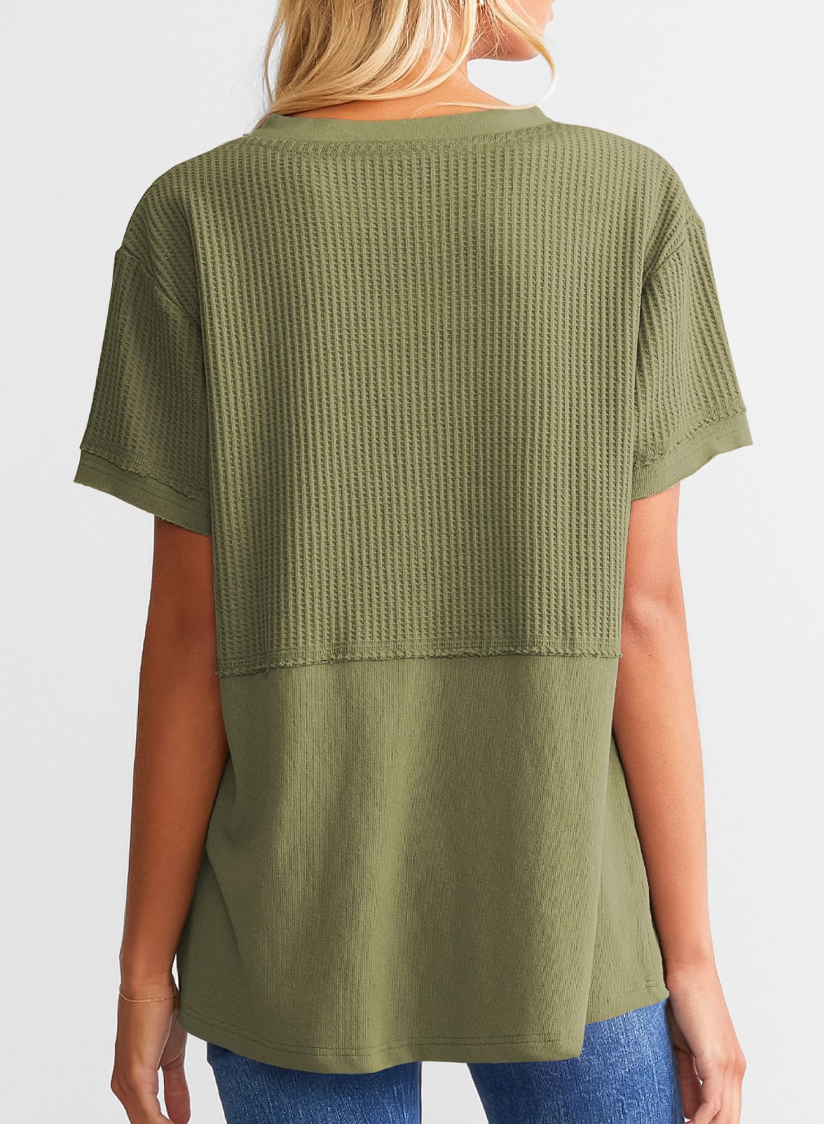 Women's CasualWaffle Knit Short Sleeve Top