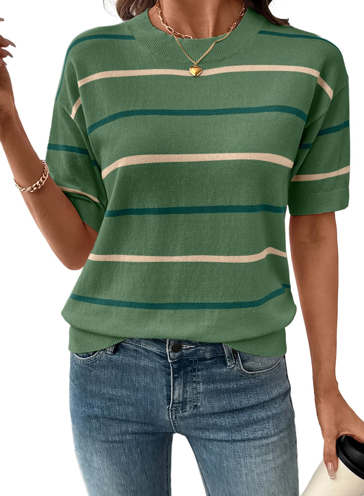 Women's Short Sleeve Knit Striped Top