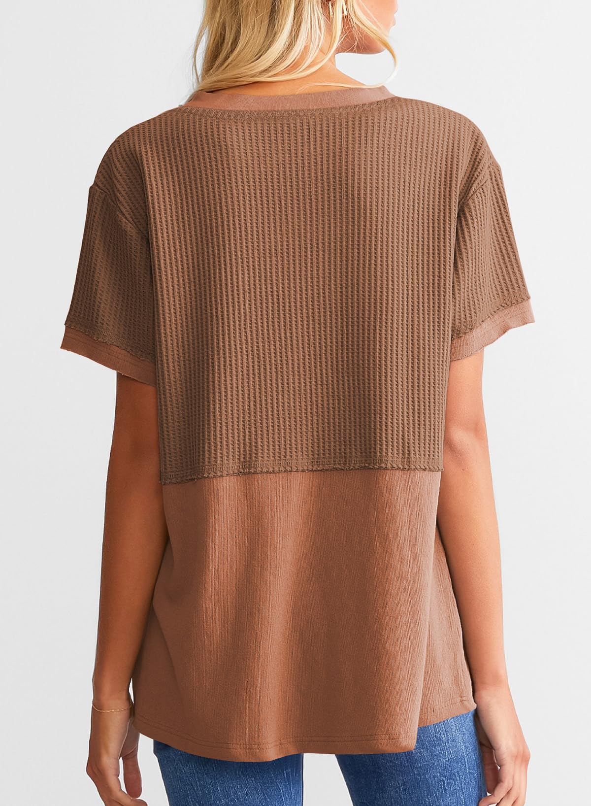 Women's CasualWaffle Knit Short Sleeve Top