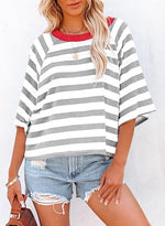Women's Drop Shoulder Short Sleeve Striped Casual T-Shirts