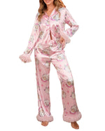 Women's Feather Trim Santa Pajama Set