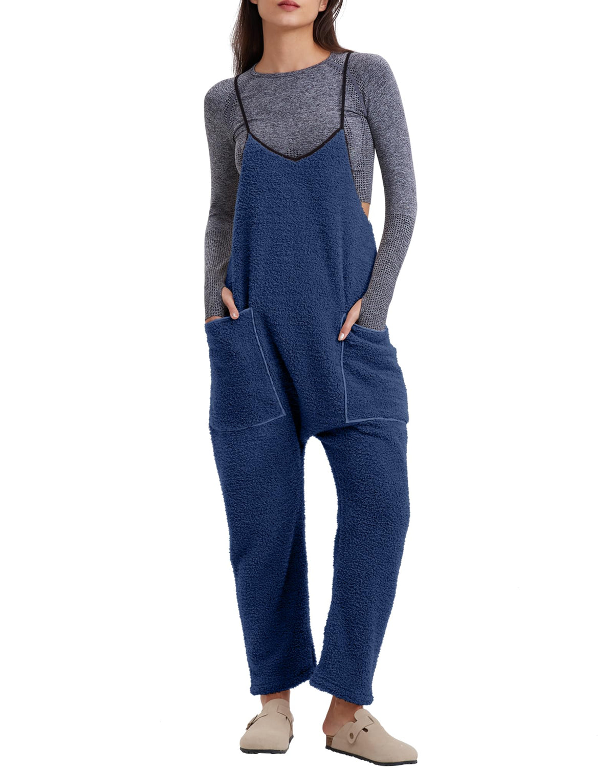 Women's Adjustable Strap Fleece Jumpsuit
