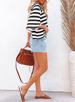 Women's Drop Shoulder Short Sleeve Striped Casual T-Shirts