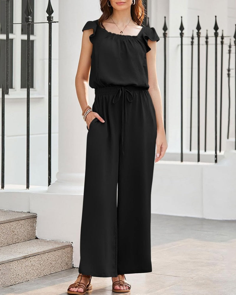 Women's Ruffle Sleeve Solid Color One Piece Jumpsuit
