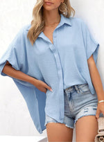 Women's Casual Short Sleeve Slit Hem Button Shirt