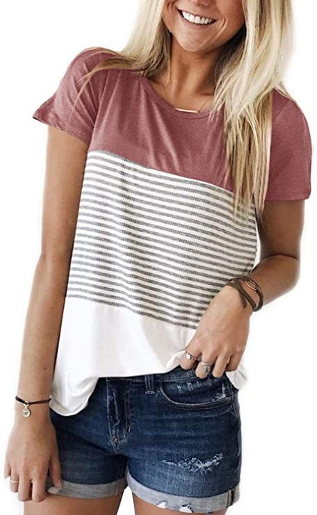 Striped Panel Crew Neck Short Sleeve Casual T-Shirt
