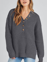 Women's Waffle Side Slit Knit Sweater