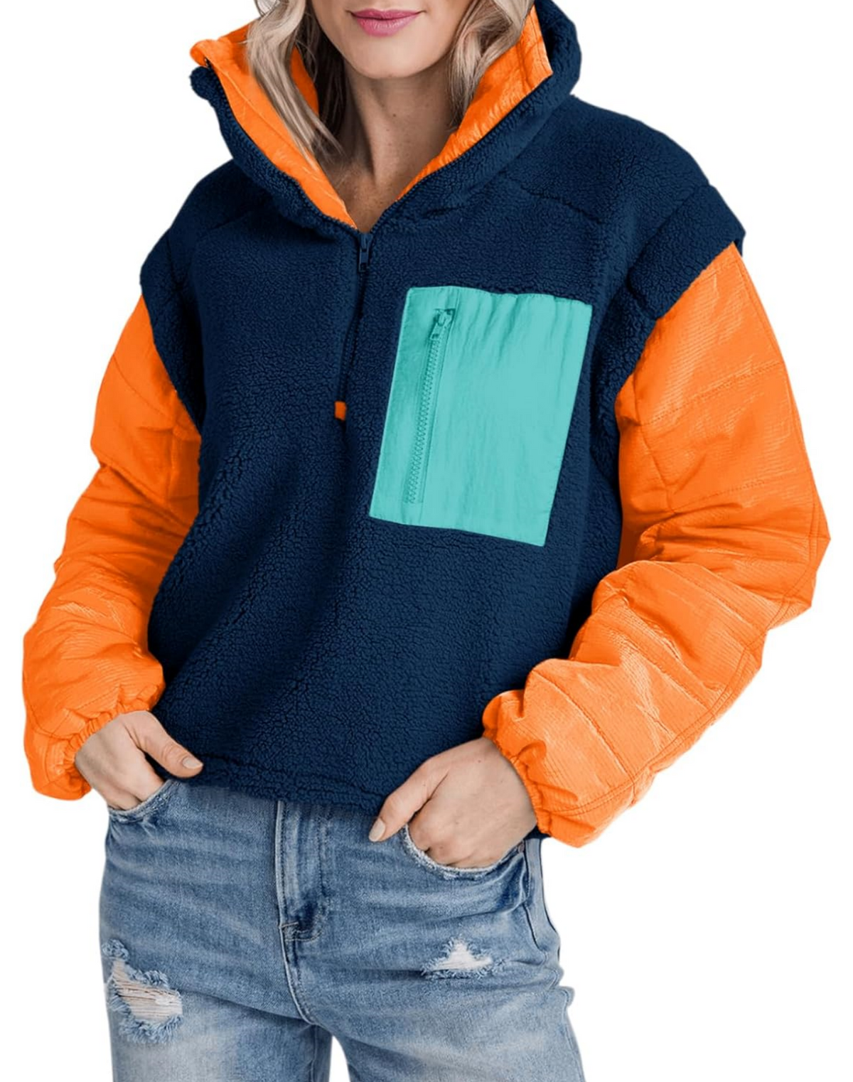 Women's Fleece Color Block Pullover Jacket
