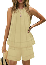 Women's Stitching Tank Tops and High Waist Shorts Set