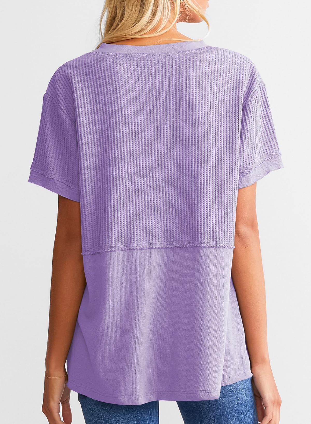 Women's CasualWaffle Knit Short Sleeve Top