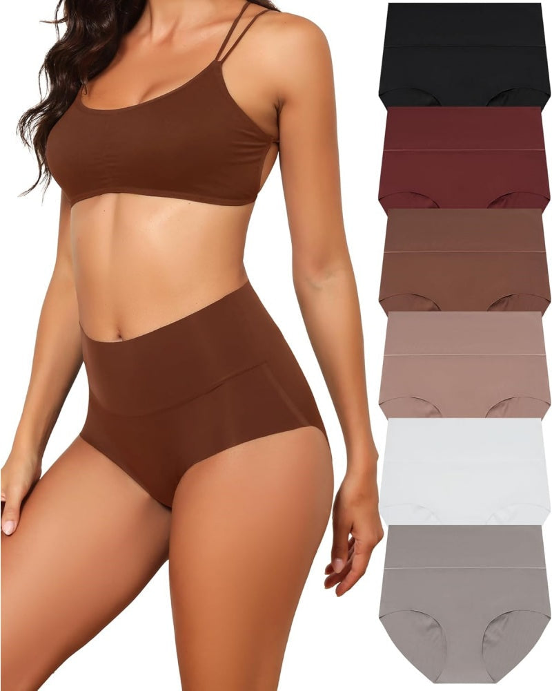 High Waist Underwear Seamless Panties No Show Invisible Briefs 6 Pack