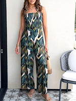 Smocked Wide Leg Jumpsuit Rompers with Pockets