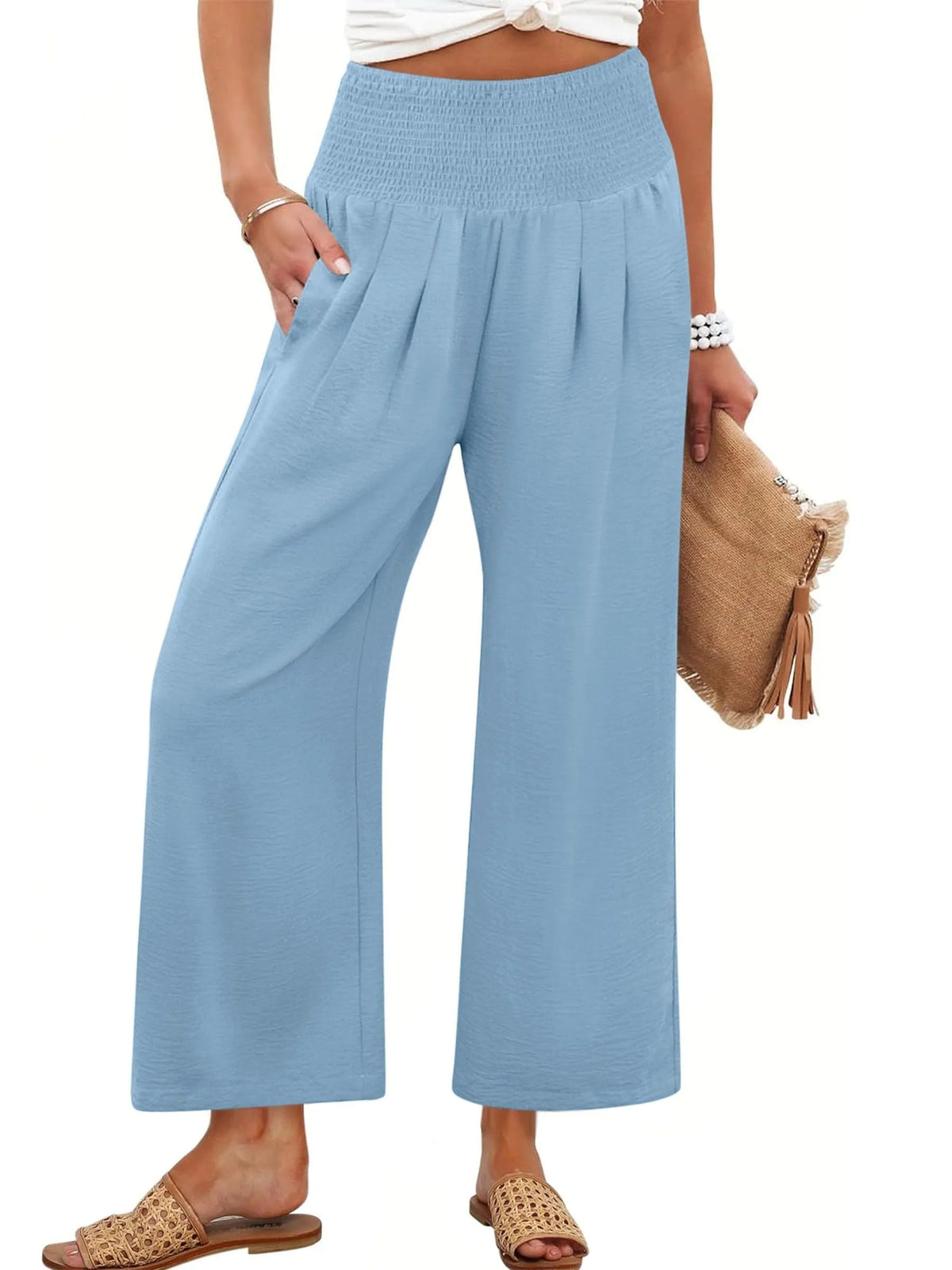 Women's Smocked Waist Wide Leg Palazzo Pants