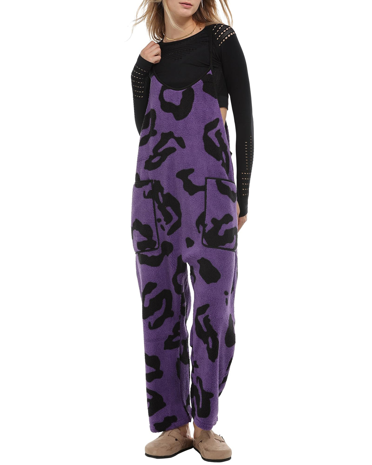 Women's Adjustable Strap Fleece Jumpsuit