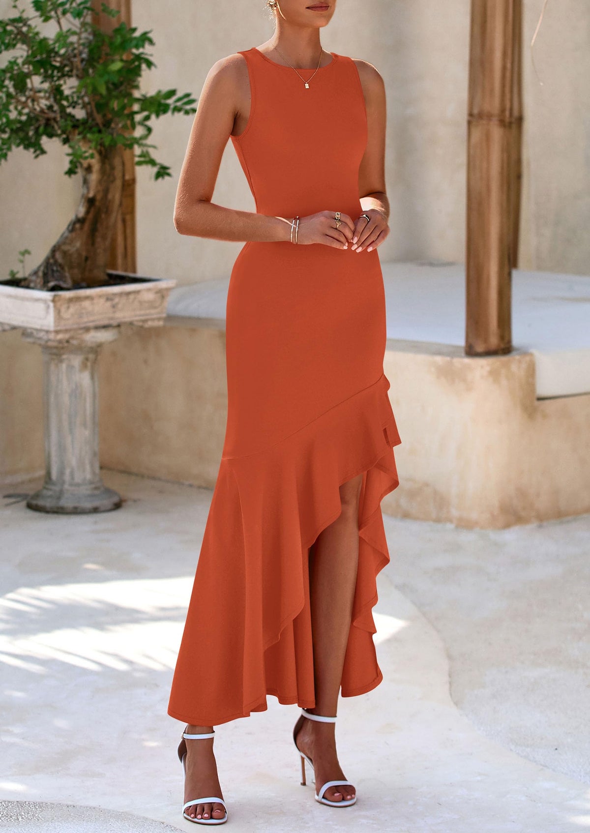 Women's Summer Ruffle Mermaid Cocktail Maxi Dress