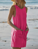 Women's Casual Stretch Sleeveless Shorts Bodysuit with Pockets