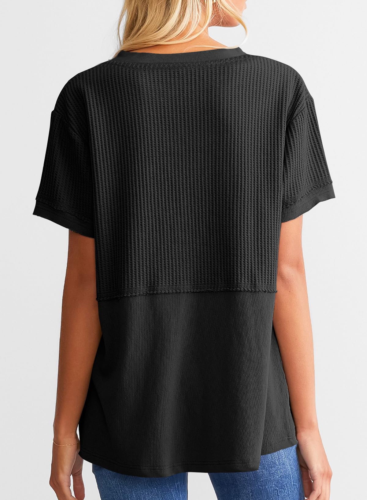 Women's CasualWaffle Knit Short Sleeve Top