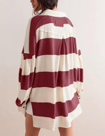 Women's Oversized Long Sleeve Button Striped Pullover