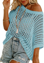 Women's Summer Casual Short Sleeve Hollow Out Crochet Tops
