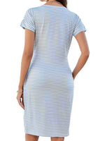Women's Short Sleeve Striped Tie Waist T-Shirt Dress