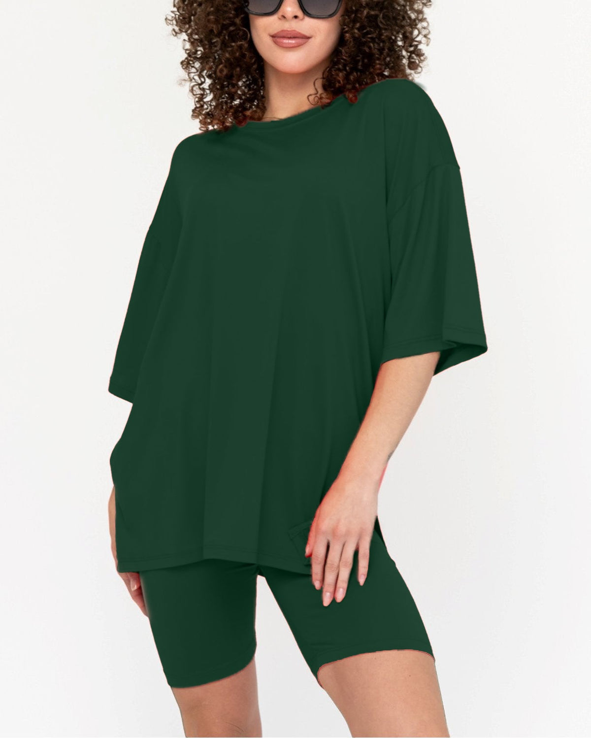 Women's Oversized Solid Biker Short Set