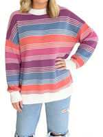 Women'S Colorful Striped Crew Neck Sweater