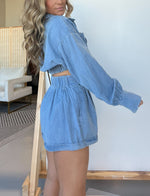 Long Sleeves Crop Shirt and Shorts Denim Set