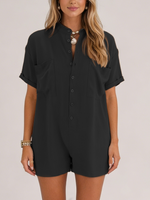 Women's Mandarin Collar Short Sleeve Romper