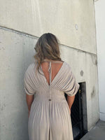 V-neck Dress With Slit And Gathered Waist