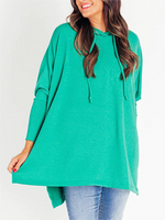 Women's Oversized Bat Sleeve Ribbed Hooded Pullover