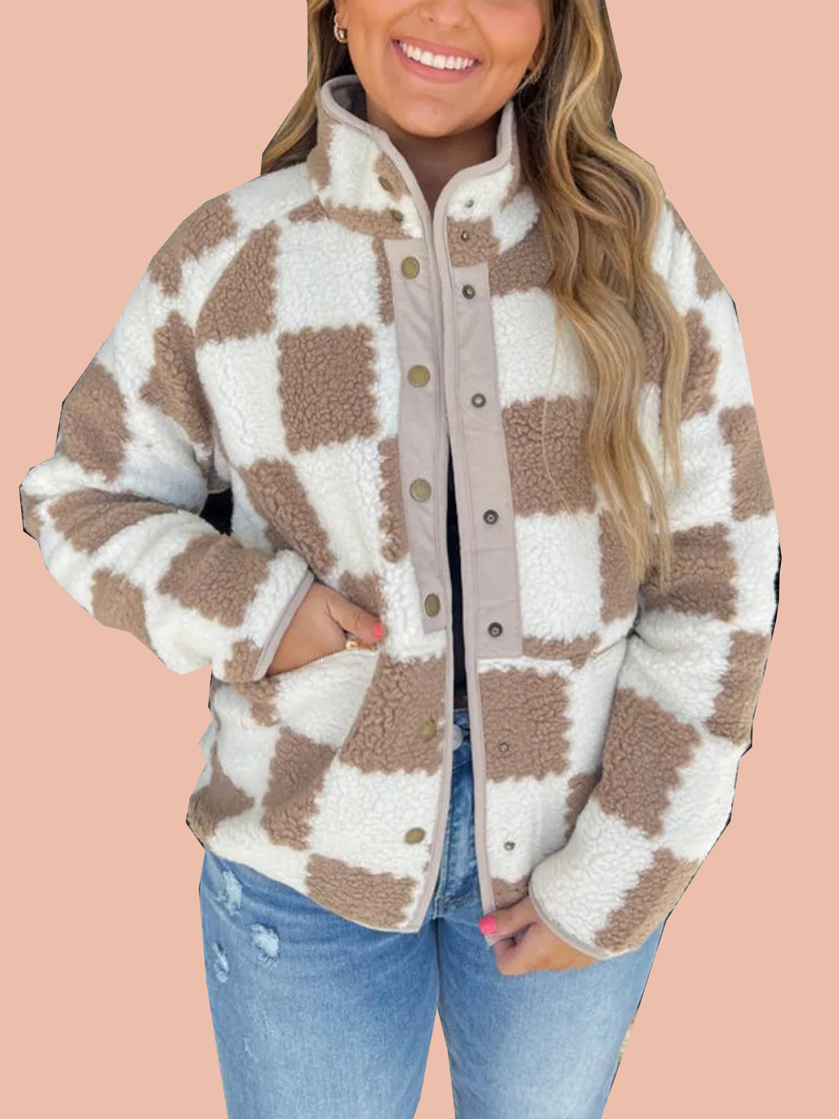 Women's Checkered Sherpa Fleece Jacket
