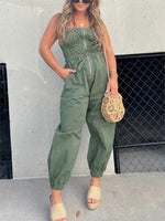 Loose Pleated Elasticated Front Zip Drawstring Jumpsuit
