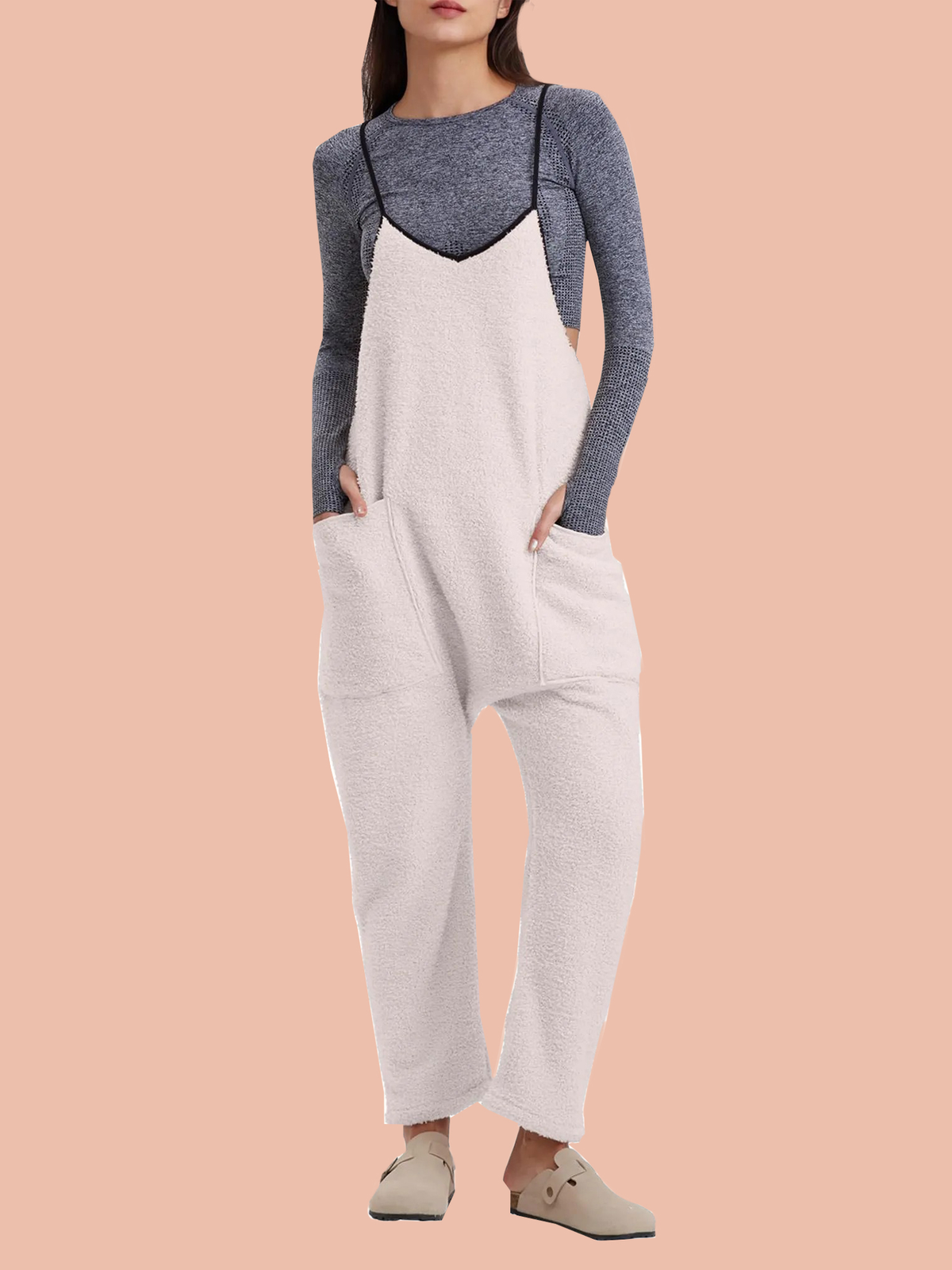 Women's Adjustable Strap Fleece Jumpsuit