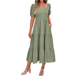 Puff Sleeve Smocked FlowyMidi Dress